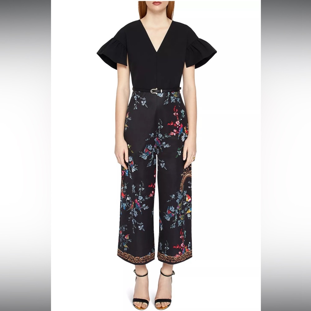EUC Ted Baker Memsi Opulent Fauna Jumpsuit, size 0, no belt
